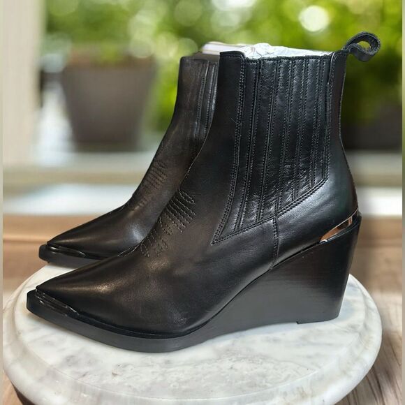 NWT! The KOOPLES $575 Topstiched Leather Wedge Ankle Boots Silver Detail EU 39 - Picture 7 of 16